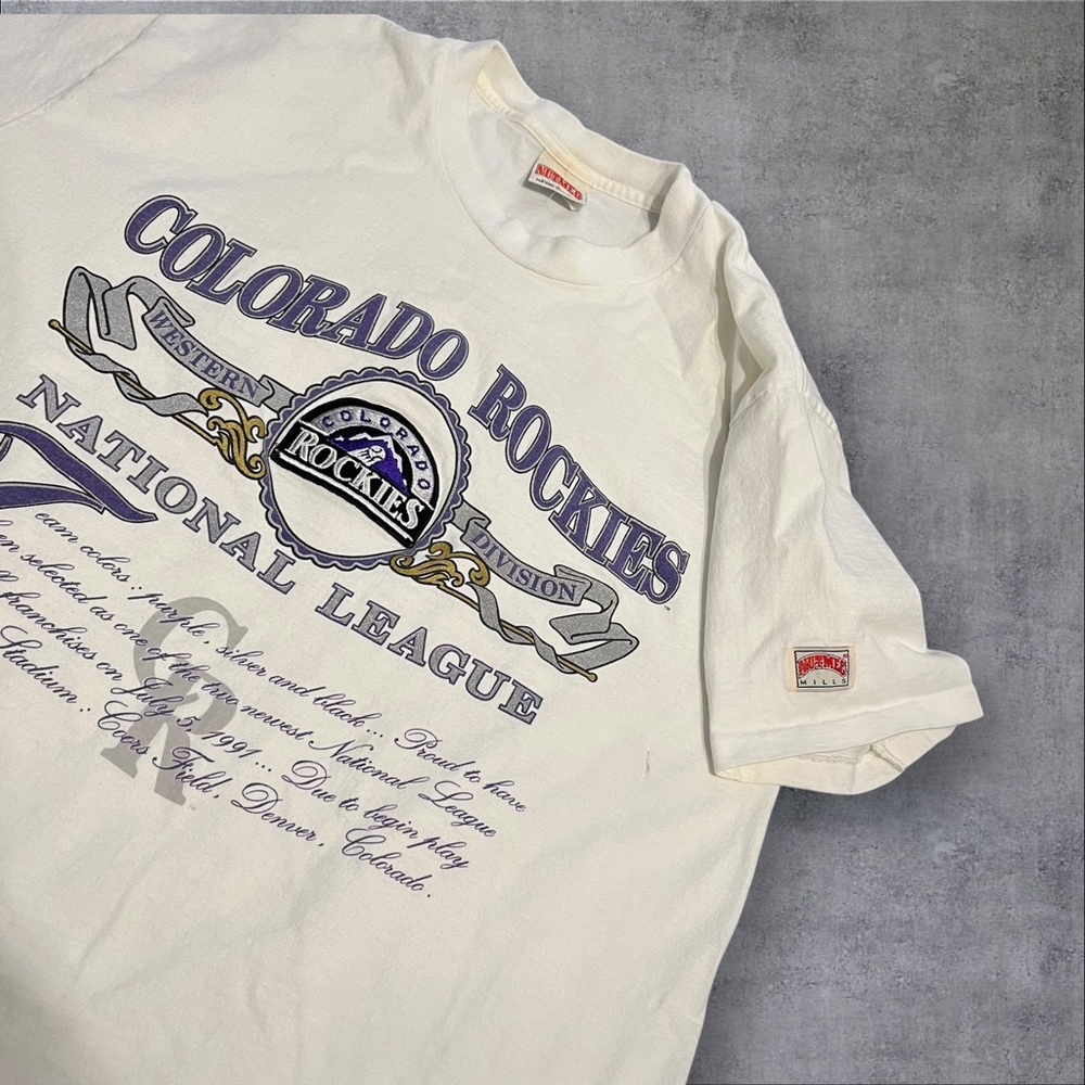 Vintage 1991 Nutmeg MLB Colorado Rockies T-shirt XL Single Stitch Patch Logo - Picture 2 of 5